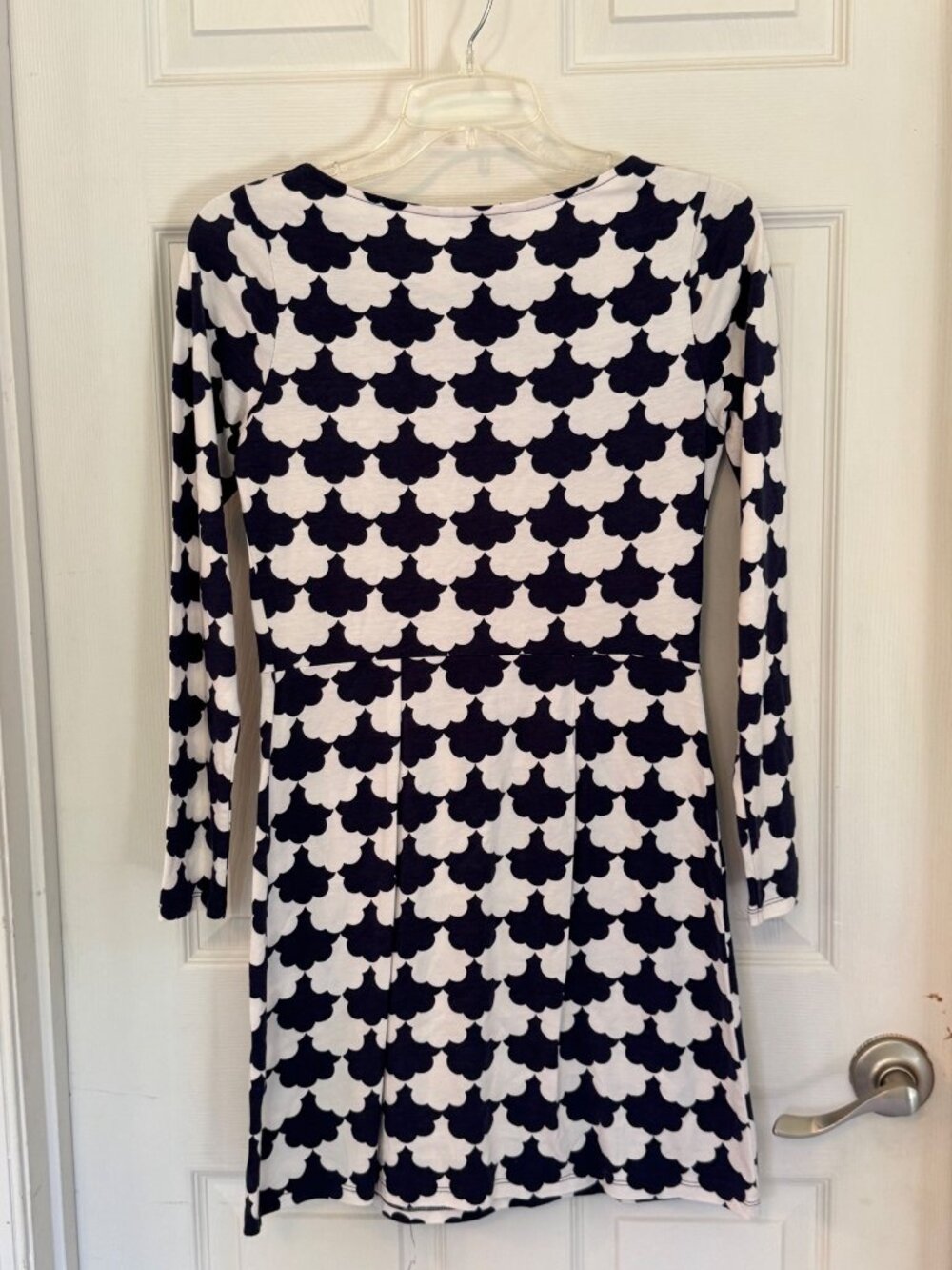 Boden Blue White Scallop Jersey Knit Tunic Dress Long Sleeve Sheath Mini US 4R - Picture 9 of 10